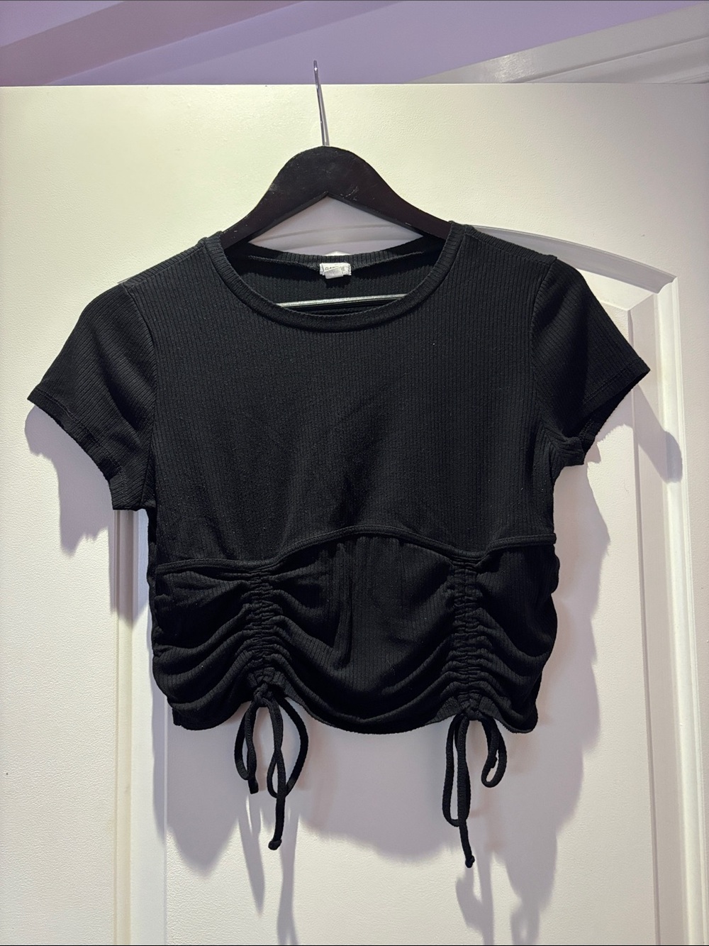 Garage Black Ruched Drawstring Crop Top - Women